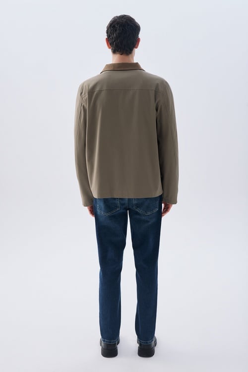  Erkek Vizon Rengi Regular Fit Kemerli Kadife Yaka Mont Ceket