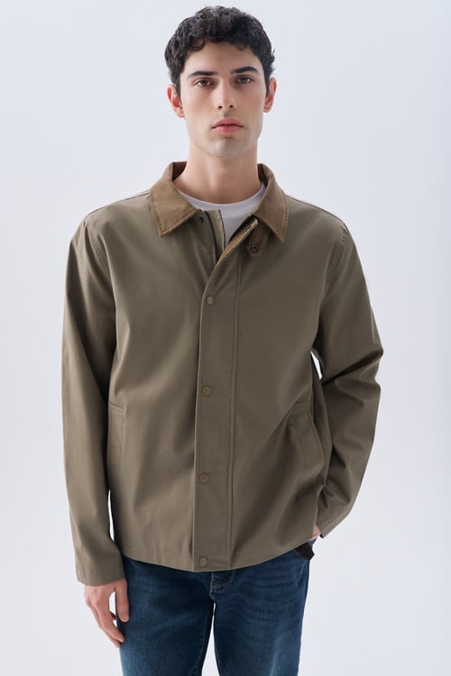  Erkek Vizon Rengi Regular Fit Kemerli Kadife Yaka Mont Ceket