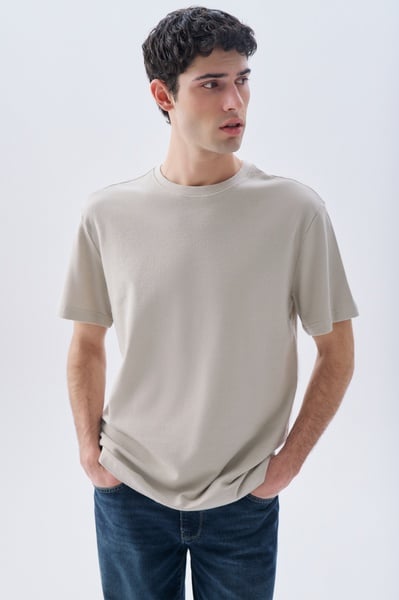 Mudo Erkek Taş Rengi Loose Fit Bisiklet Yaka T-Shirt