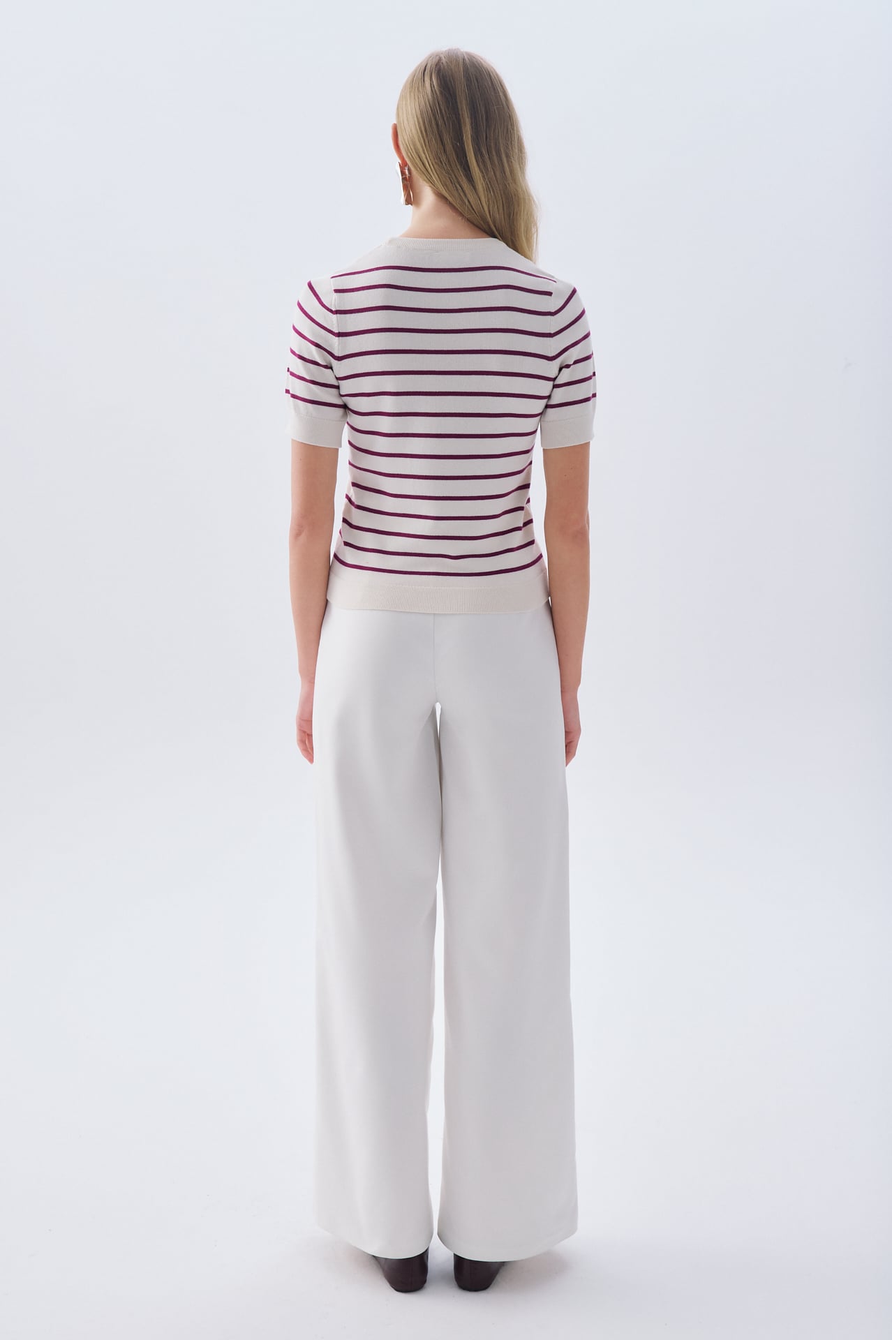 FITTED ÇİZGİLİ KISA KOLLU TRİKO KAZAK