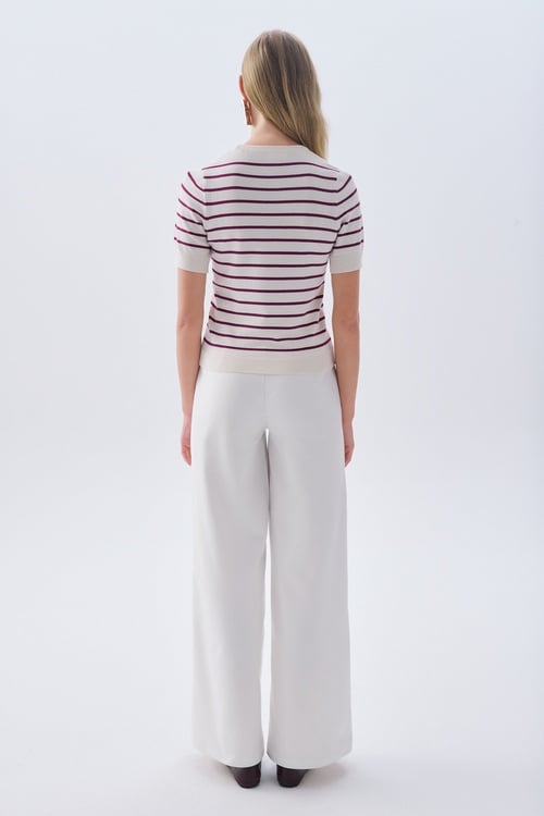 FITTED ÇİZGİLİ KISA KOLLU TRİKO KAZAK