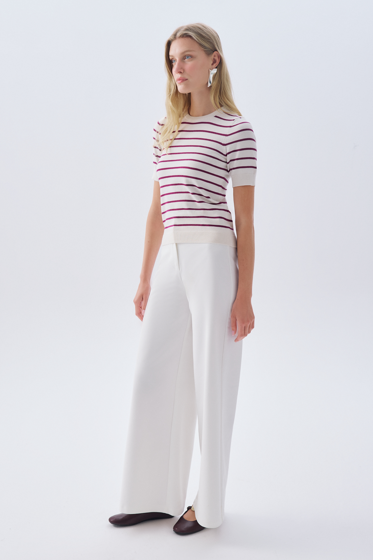 FITTED ÇİZGİLİ KISA KOLLU TRİKO KAZAK