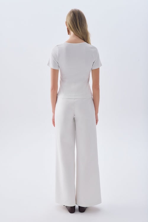 FITTED DANTELLİ V YAKA T-SHIRT