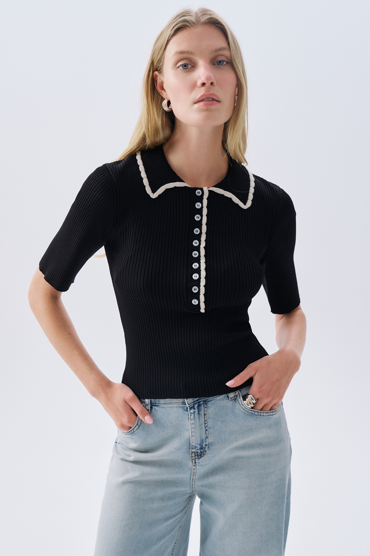 FITTED DÜĞMELİ POLO YAKA KISA KOLLU TRİKO KAZAK