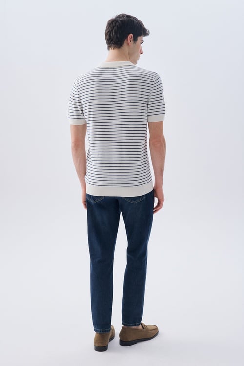 ÇİZGİLİ POLO YAKA KISA KOLLU TRİKO KAZAK