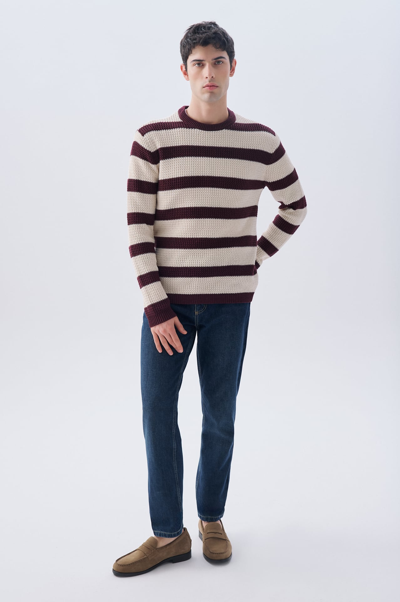 ÇİZGİLİ BİSİKLET YAKA KAZAK