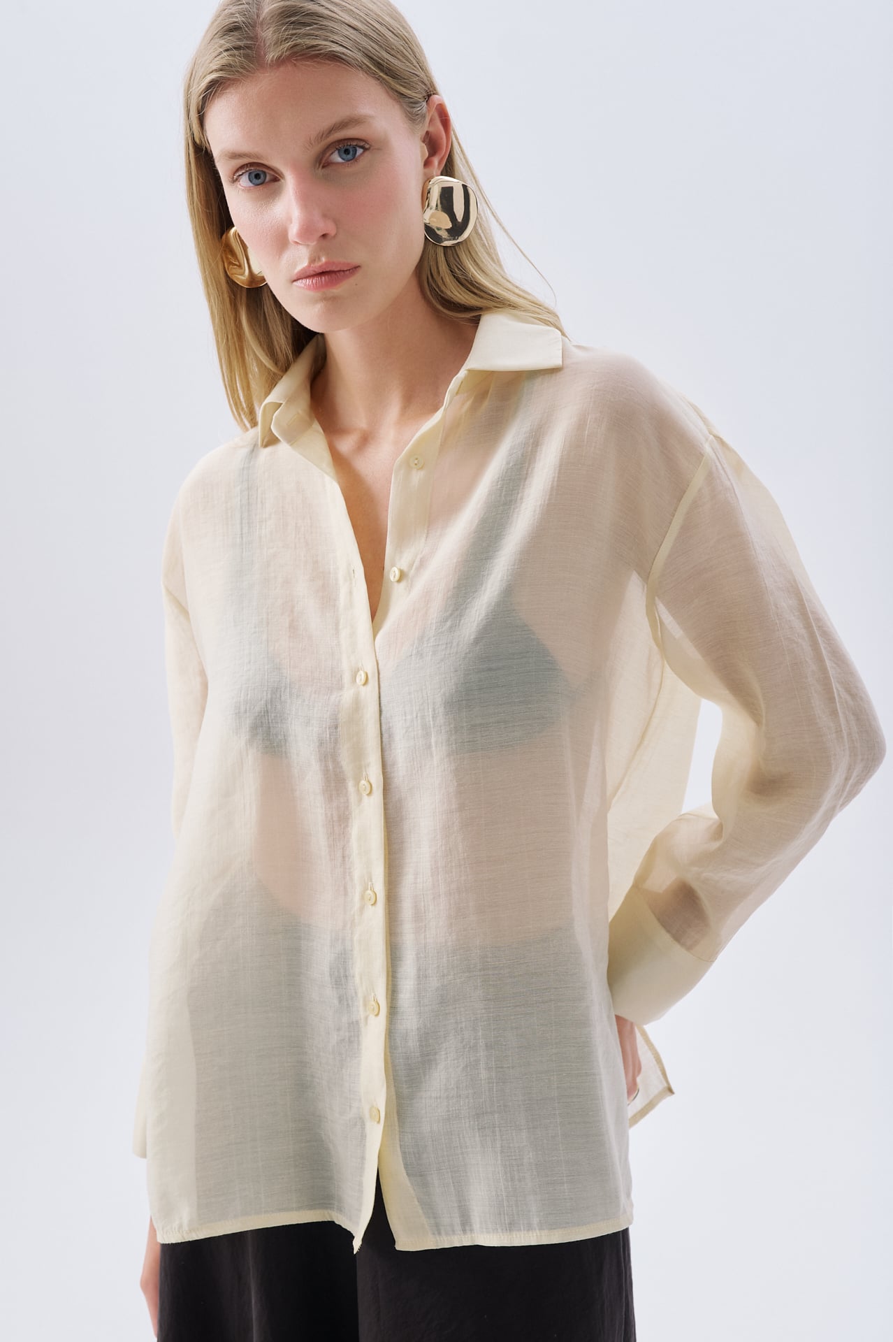 LİYOSEL KARIŞIMLI OVERSIZE UZUN KOLLU GÖMLEK