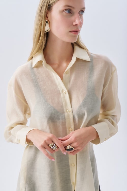 LİYOSEL KARIŞIMLI OVERSIZE UZUN KOLLU GÖMLEK