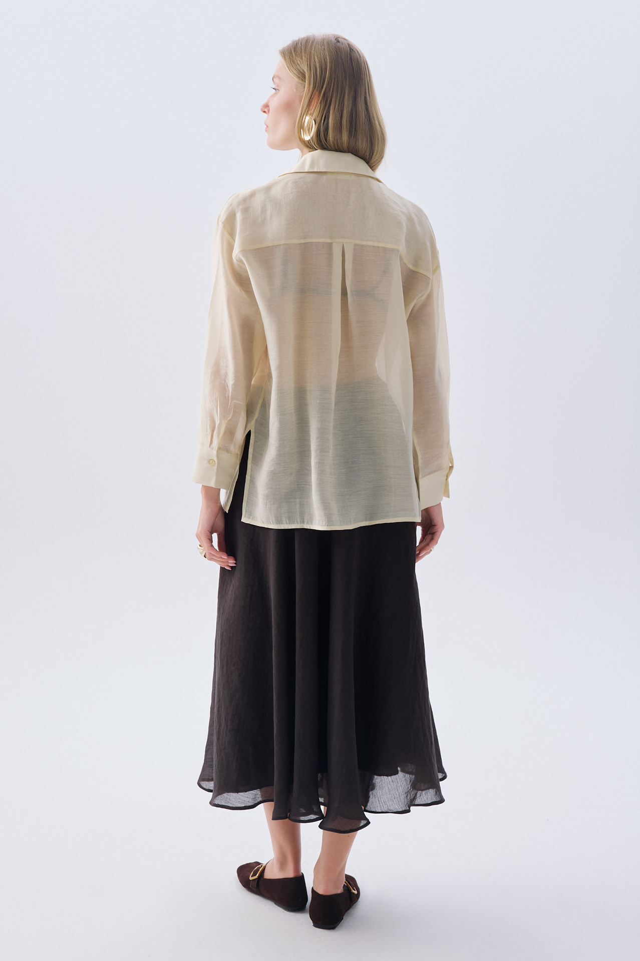 LİYOSEL KARIŞIMLI OVERSIZE UZUN KOLLU GÖMLEK