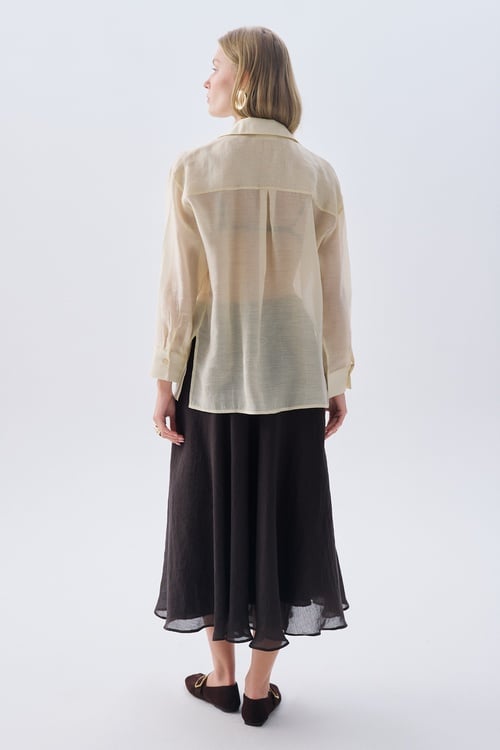 LİYOSEL KARIŞIMLI OVERSIZE UZUN KOLLU GÖMLEK