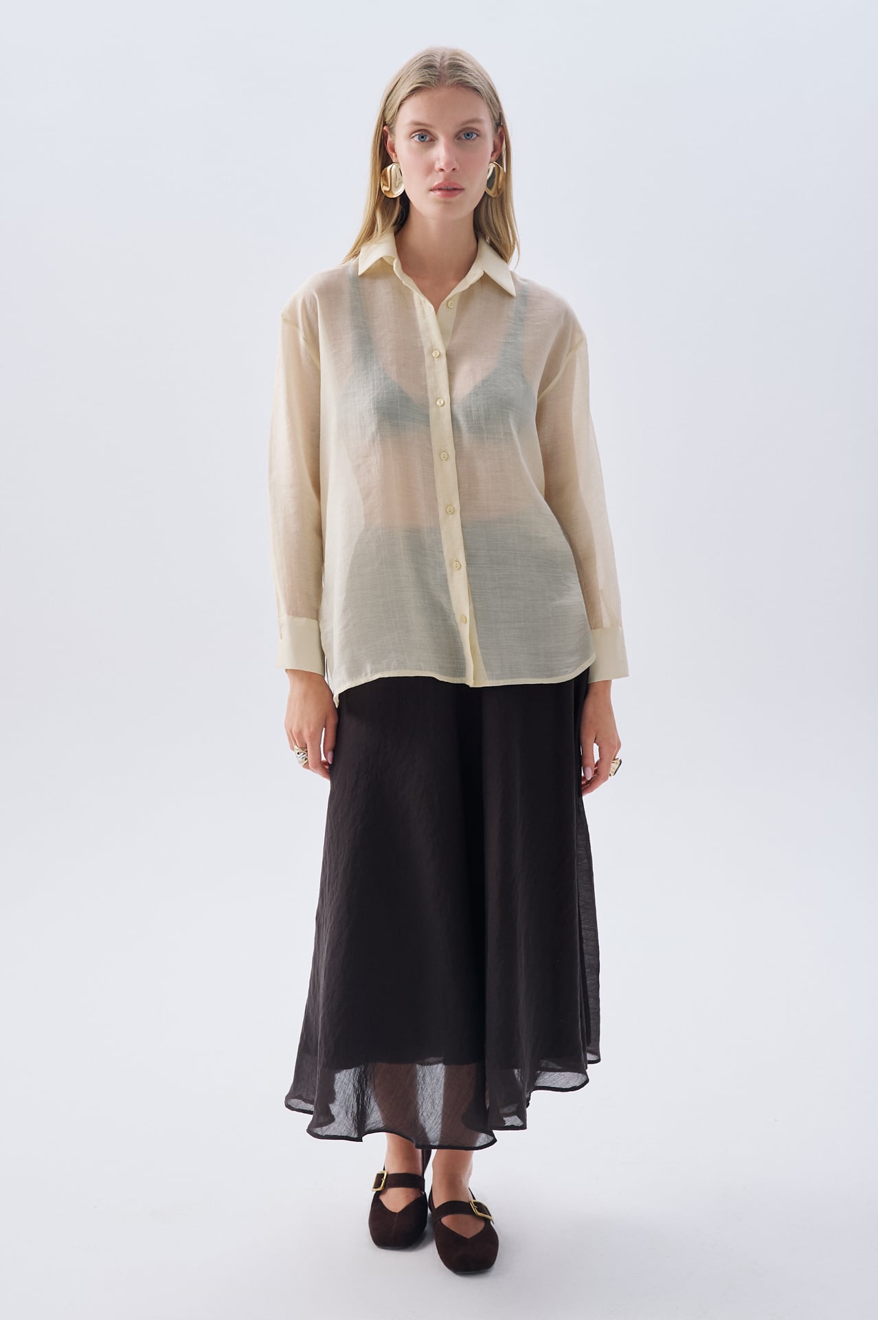 LİYOSEL KARIŞIMLI OVERSIZE UZUN KOLLU GÖMLEK