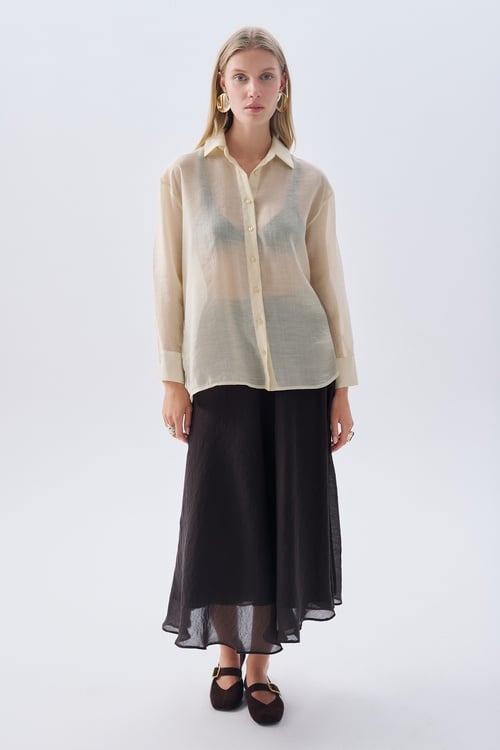 LİYOSEL KARIŞIMLI OVERSIZE UZUN KOLLU GÖMLEK