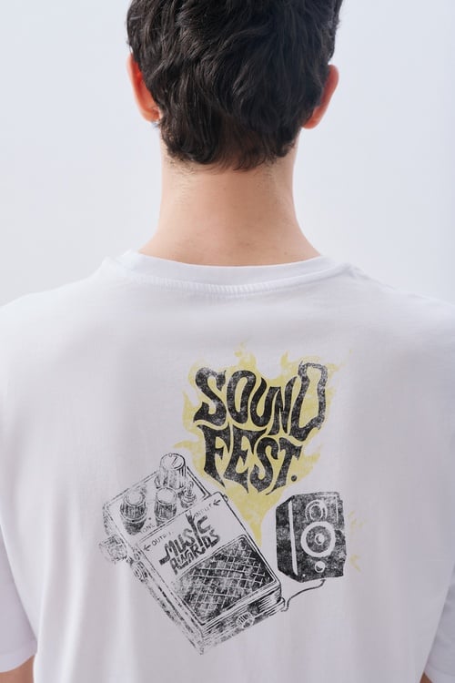 BASKILI OVERSIZE BİSİKLET YAKA T-SHIRT