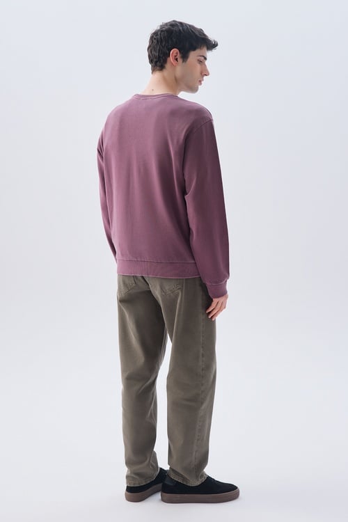 BASKILI COMFORT FIT BİSİKLET YAKA SWEATSHIRT