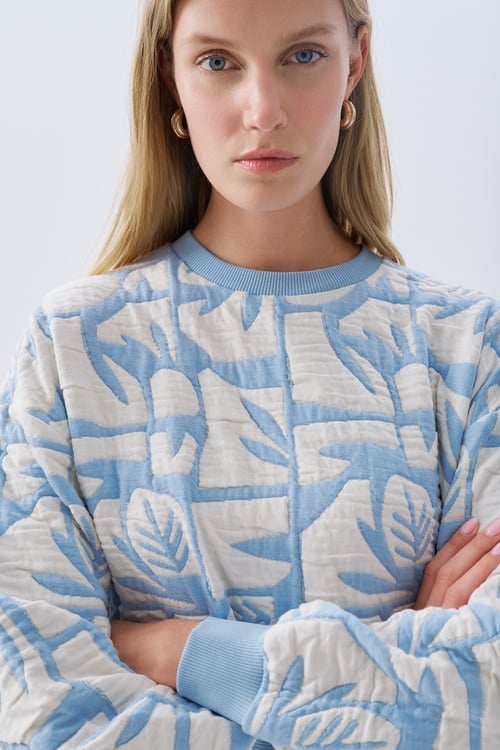 DESENLİ OVERSIZE BİSİKLET YAKA SWEATSHIRT