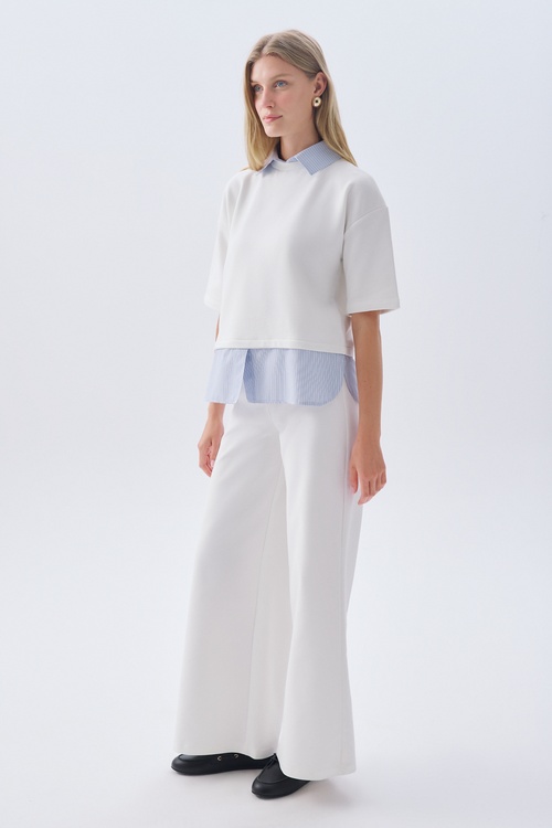 GÖMLEK DETAYLI POLO YAKA LOOSE FIT KISA KOLLU SWEATSHIRT