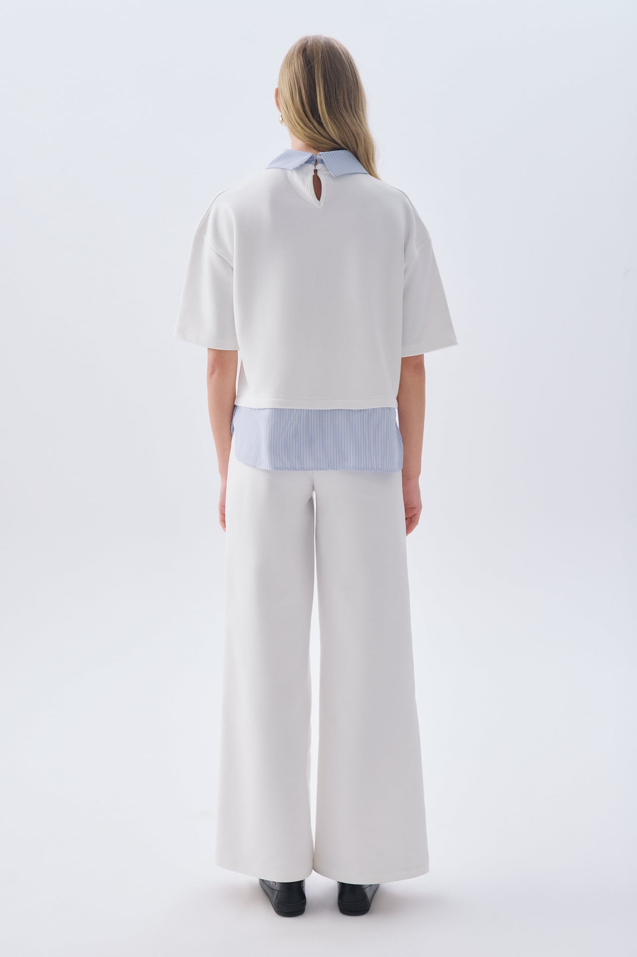 GÖMLEK DETAYLI POLO YAKA LOOSE FIT KISA KOLLU SWEATSHIRT