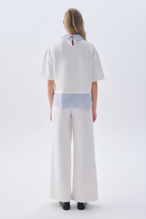 GÖMLEK DETAYLI POLO YAKA LOOSE FIT KISA KOLLU SWEATSHIRT