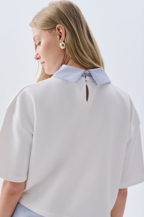 GÖMLEK DETAYLI POLO YAKA LOOSE FIT KISA KOLLU SWEATSHIRT