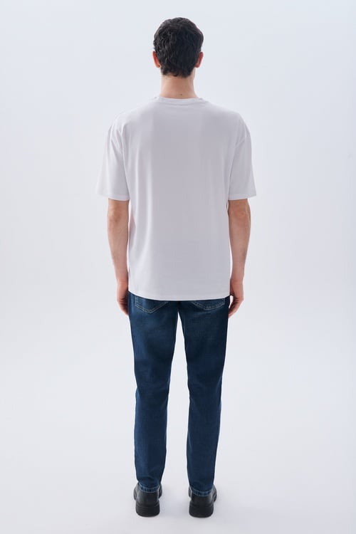 BASKILI OVERSIZE BİSİKLET YAKA T-SHIRT