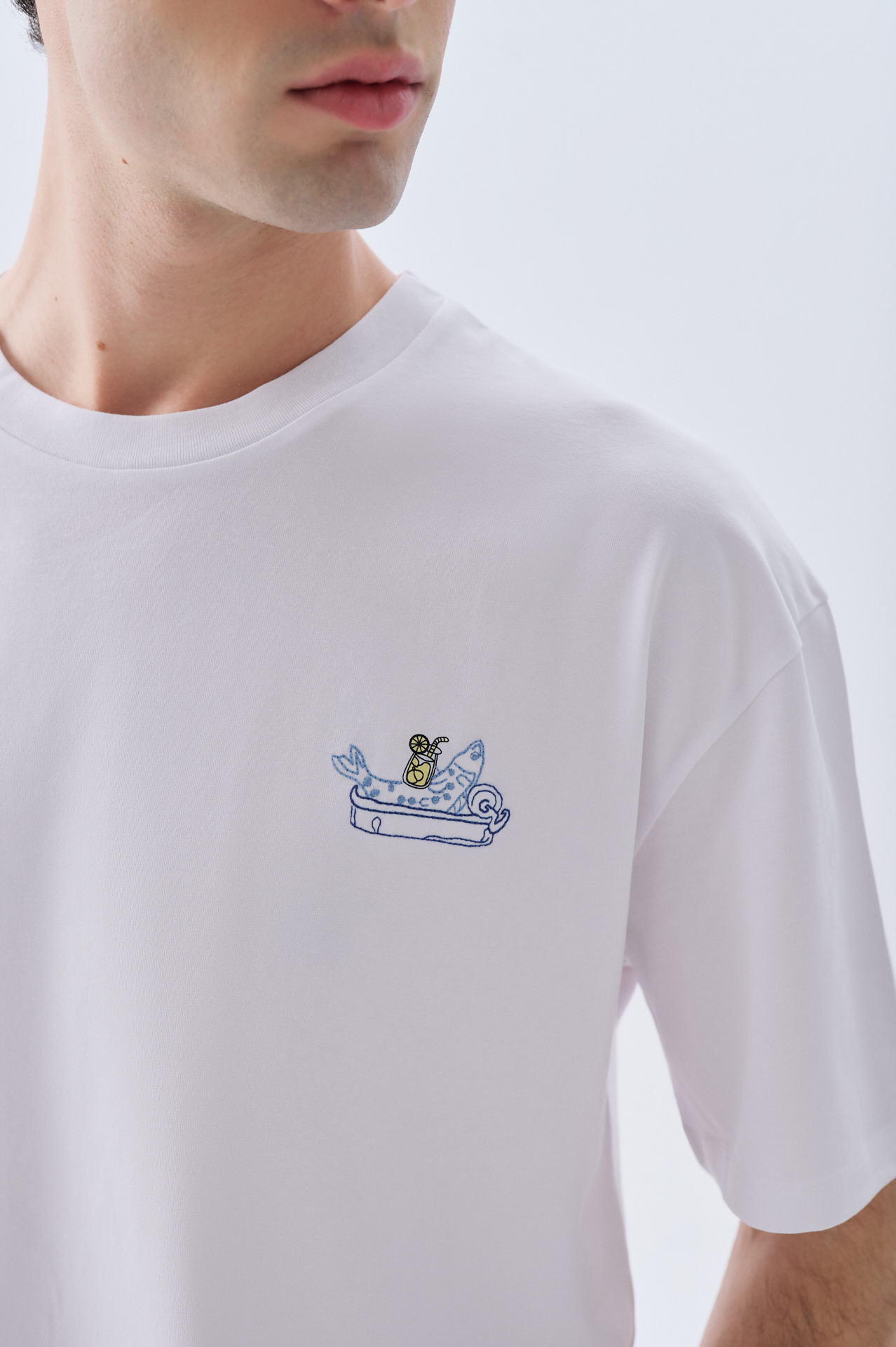 BASKILI OVERSIZE BİSİKLET YAKA T-SHIRT