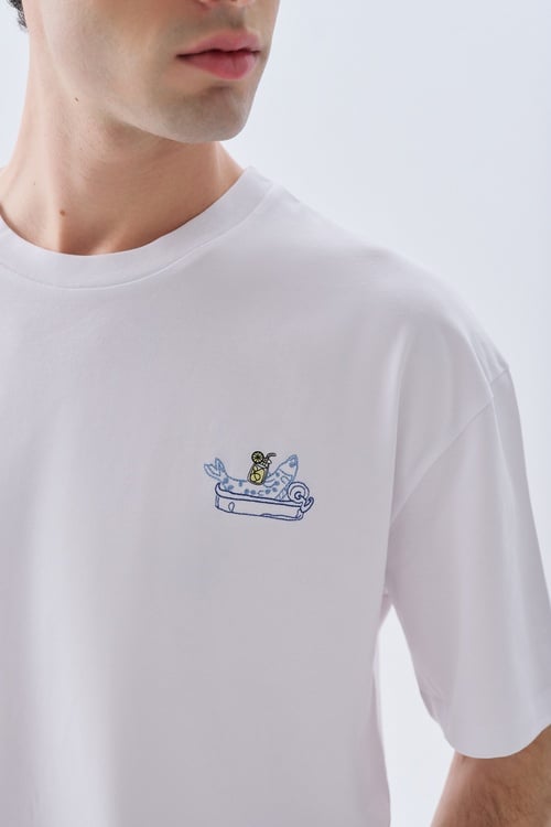 BASKILI OVERSIZE BİSİKLET YAKA T-SHIRT