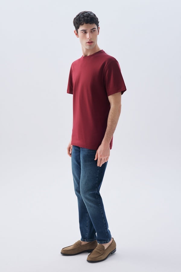 トップス M.T Erkek Bordo Loose Fit Bisiklet Yaka T-Shirt | mudo