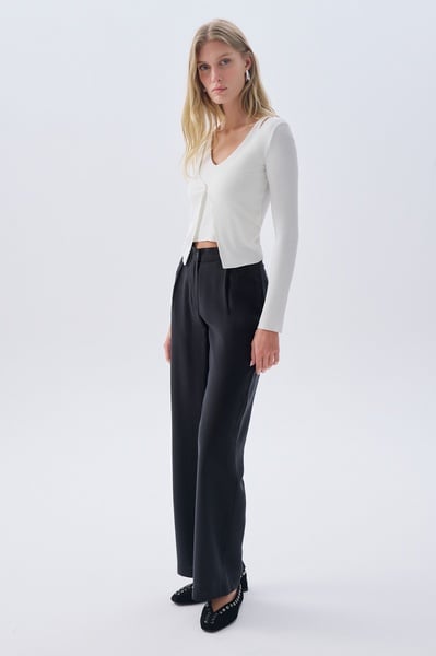 Mudo Kadın Siyah Wide Leg Pileli Pantolon