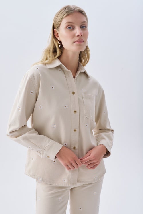 OVERSIZE ÇİÇEK NAKIŞLI JEAN CEKET