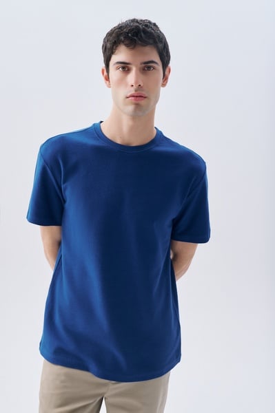 Mudo Erkek Lacivert Loose Fit Bisiklet Yaka T-Shirt