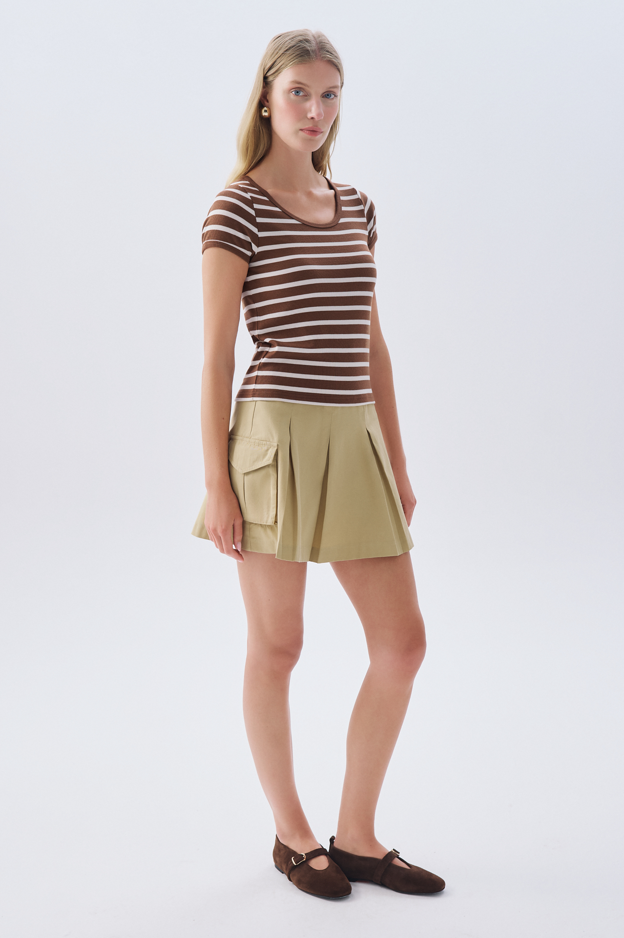 FITTED ÇİZGİLİ BİSİKLET YAKA T-SHIRT