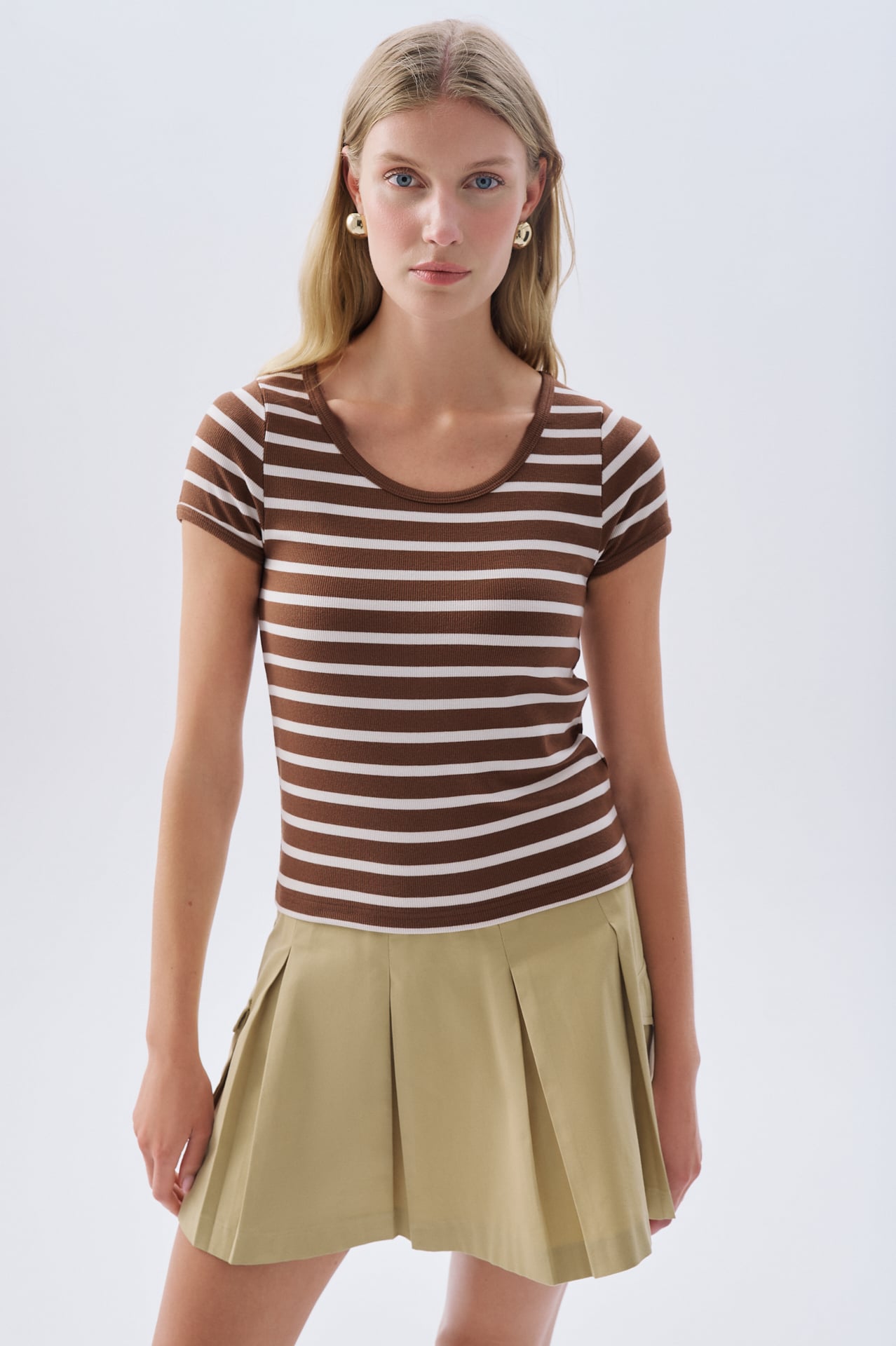 FITTED ÇİZGİLİ BİSİKLET YAKA T-SHIRT