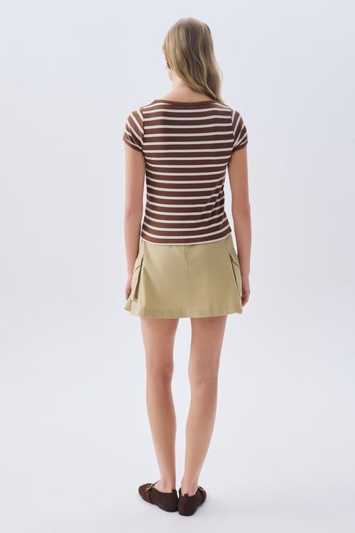 FITTED ÇİZGİLİ BİSİKLET YAKA T-SHIRT