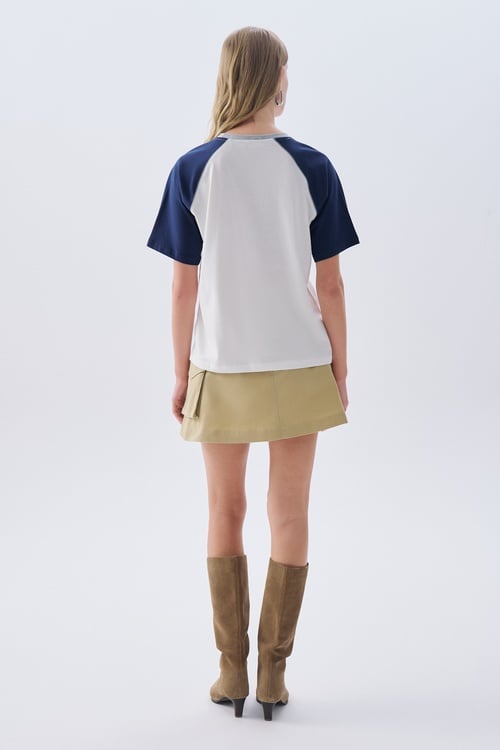 OVERSIZE NAKIŞLI BİSİKLET YAKA T-SHIRT