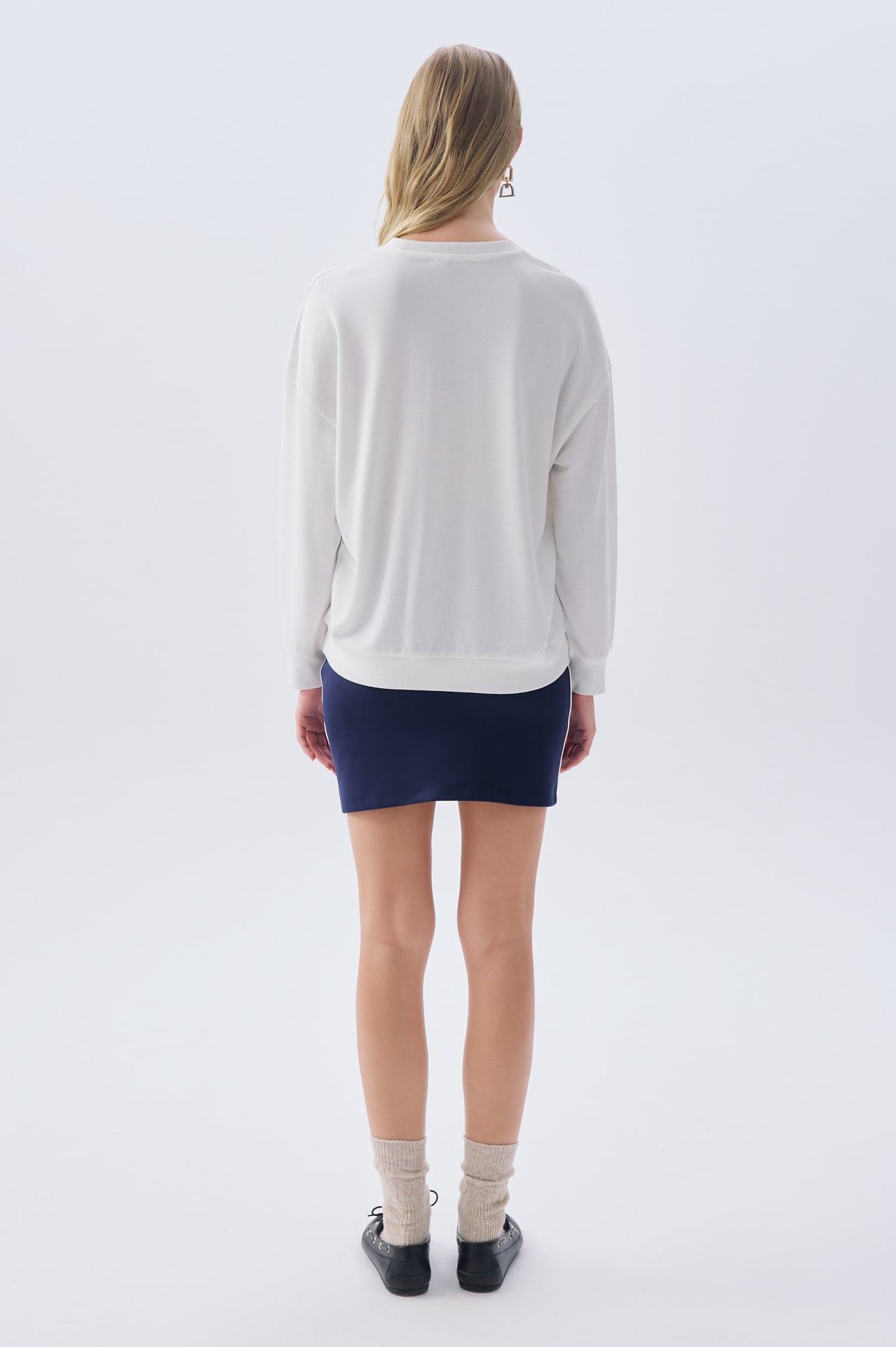 OVERSIZE BASKILI BİSİKLET YAKA SWEATSHIRT