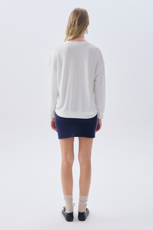 OVERSIZE BASKILI BİSİKLET YAKA SWEATSHIRT