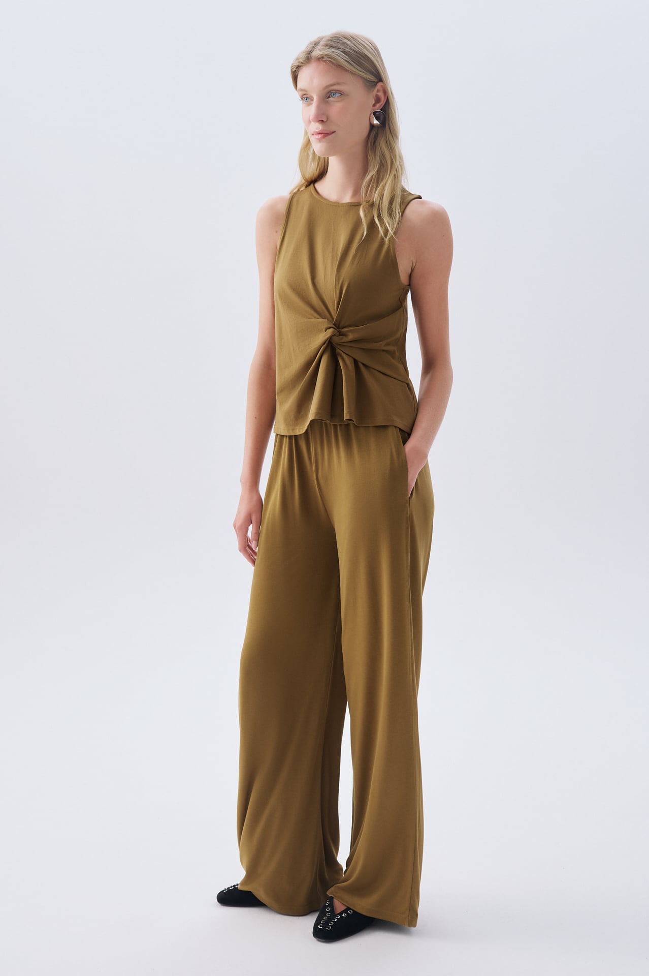 MODAL KARIŞIMLI BELİ BAĞLAMALI WIDE LEG PANTOLON