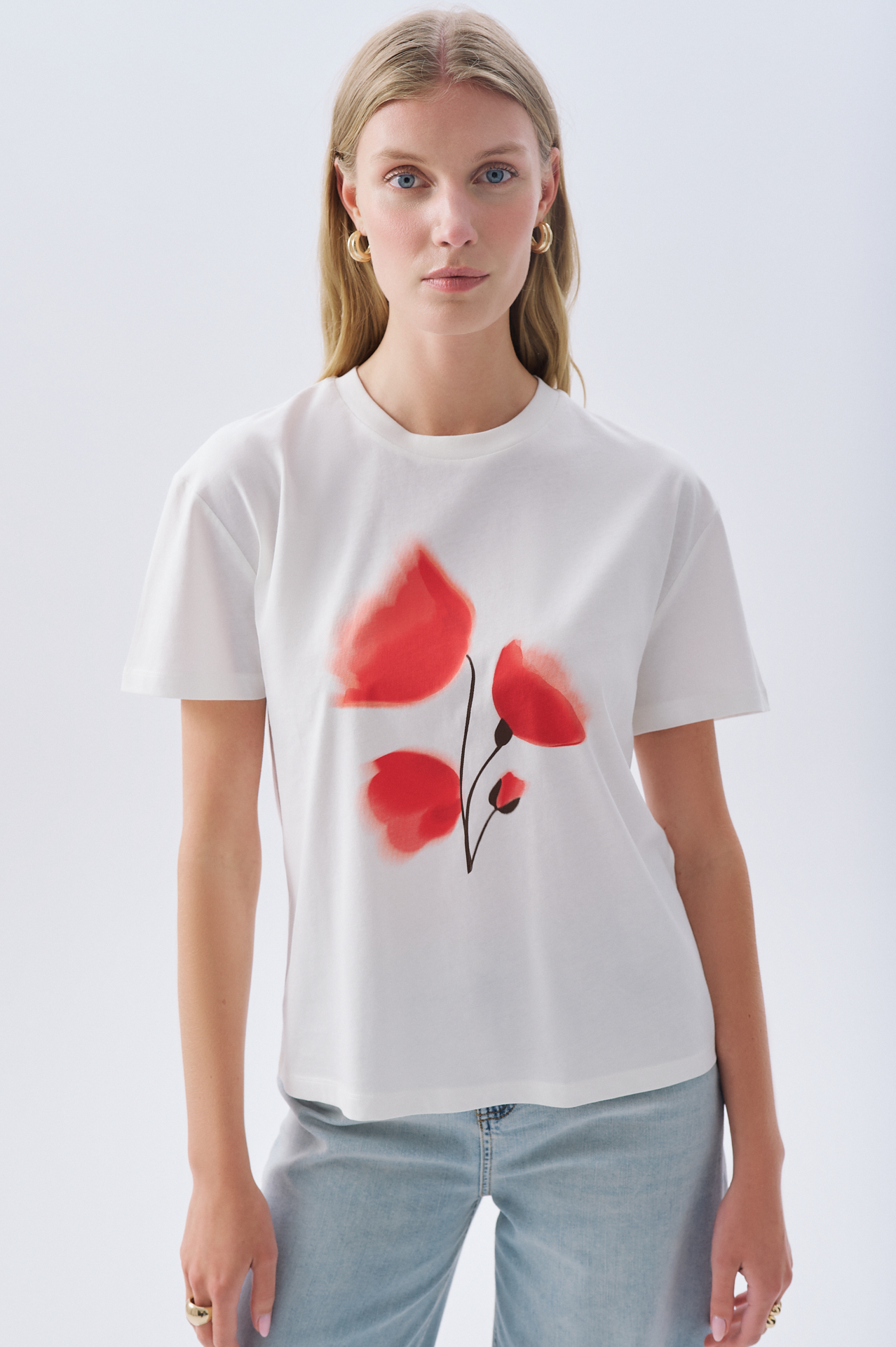 BASKILI BİSİKLET YAKA T-SHIRT