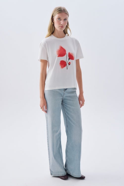 BASKILI BİSİKLET YAKA T-SHIRT