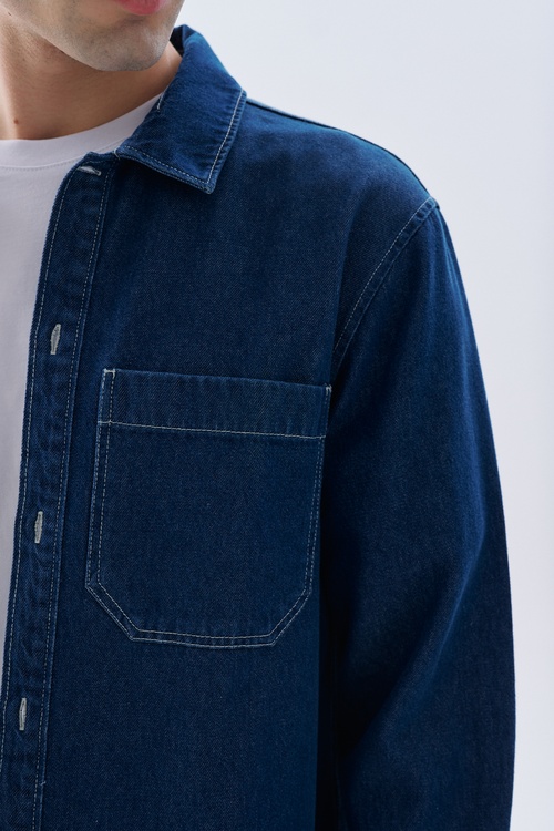 REGULAR FIT ÇİFT CEPLİ UZUN KOLLU JEAN GÖMLEK