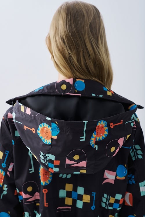  DESENLİ ÇİFT FERMUARLI KAPÜŞONLU UZUN YAĞMURLUK