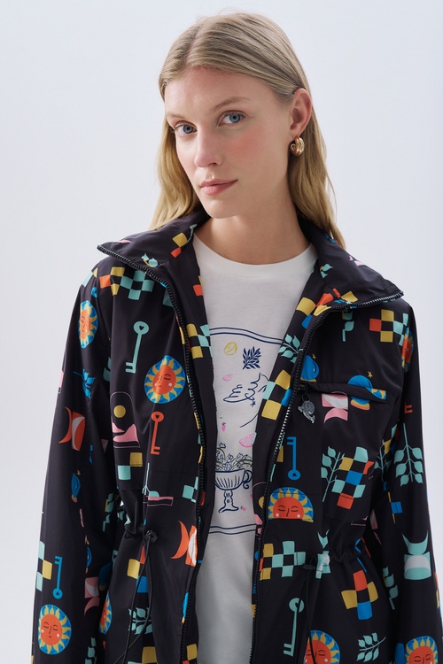  DESENLİ ÇİFT FERMUARLI KAPÜŞONLU UZUN YAĞMURLUK