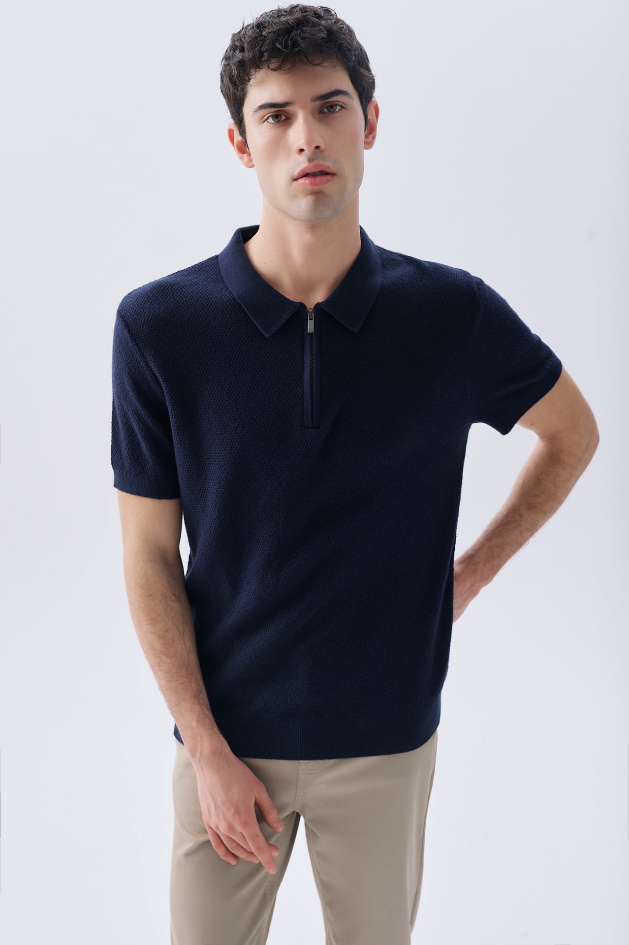 MULİNELİ FERMUARLI POLO YAKA KAZAK