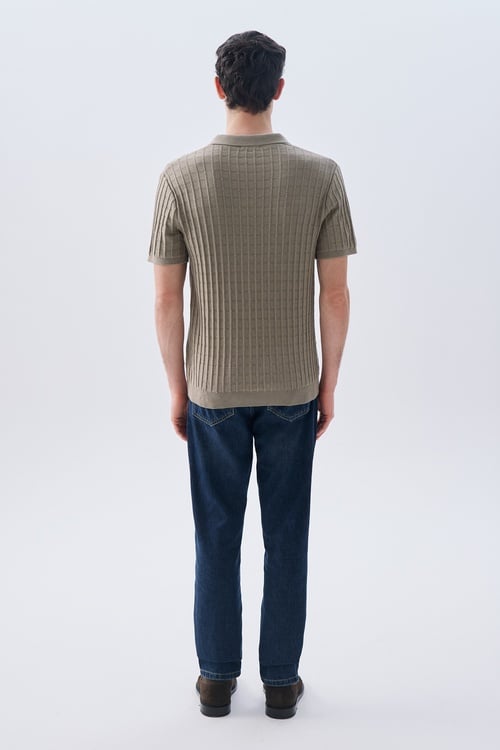 TEKSTÜRLÜ POLO YAKA KISA KOLLU TRİKO KAZAK