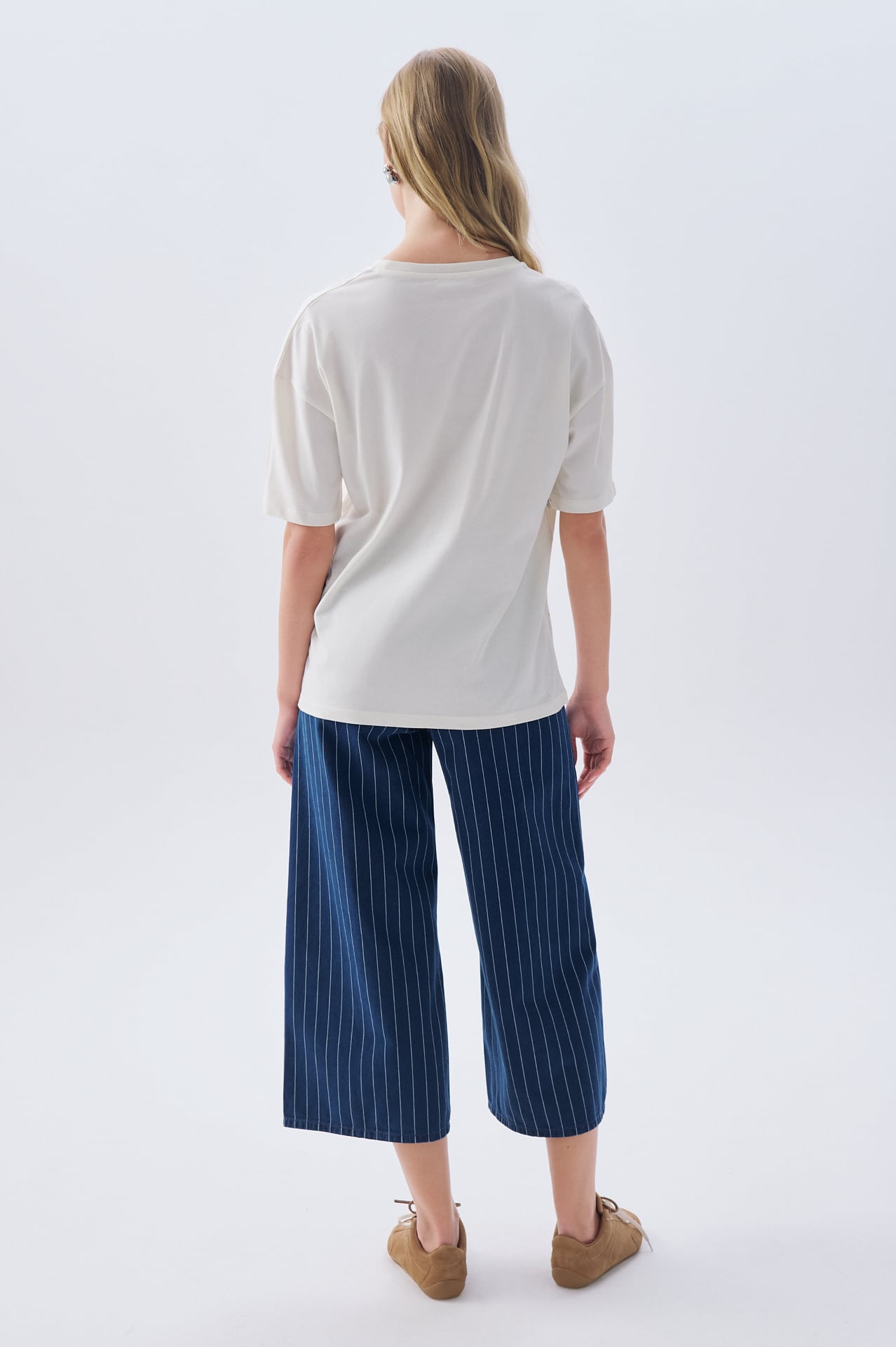 BASKILI OVERSIZE BİSİKLET YAKA T-SHIRT