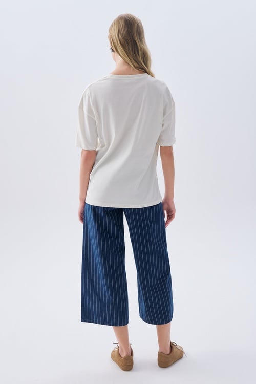 BASKILI OVERSIZE BİSİKLET YAKA T-SHIRT