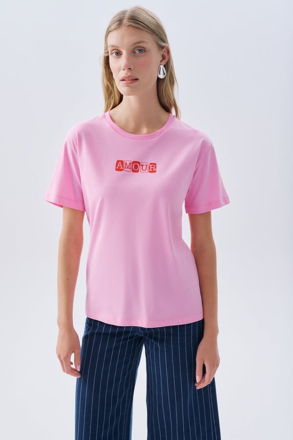 BASKILI BİSİKLET YAKA T-SHIRT