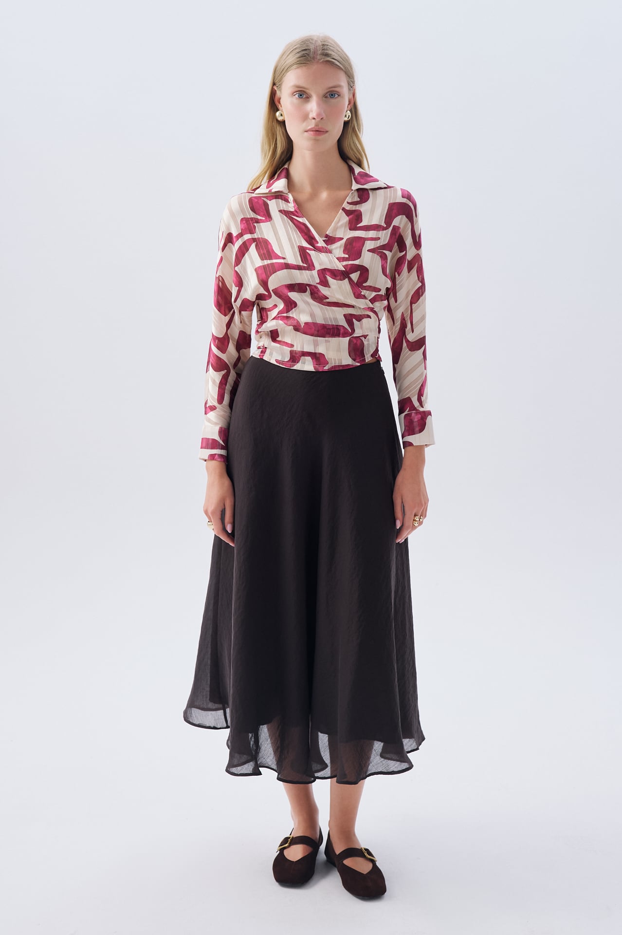 DESENLİ LOOSE FIT BAĞLAMALI BLUZ