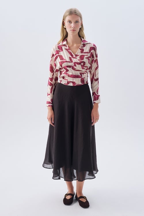 DESENLİ LOOSE FIT BAĞLAMALI BLUZ