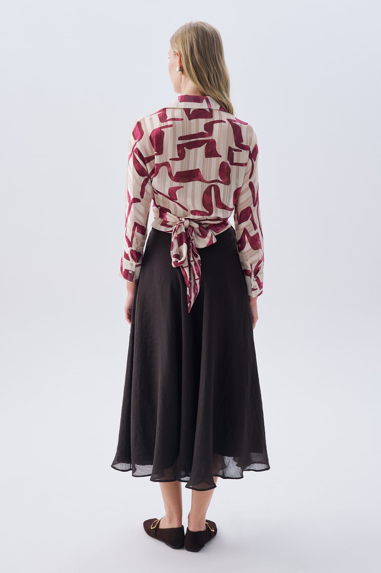 DESENLİ LOOSE FIT BAĞLAMALI BLUZ